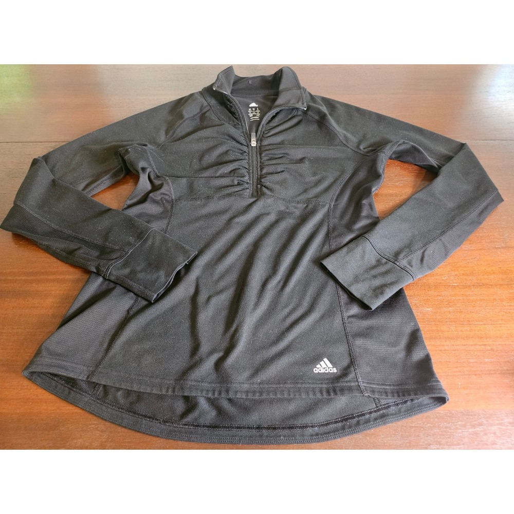 Adidas Quarter Zip Pullover Women Medium Black Climalite Thumbhole Active Top